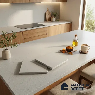 Stone Counter Top Slab TL 10056 C Sago White Nutech 8 ft x 2.62 ft Matte Finish Full Body Vitrified Large Format Tile - 15 mm | Suitable For Counter Top, Dining Table Top & Window Frame