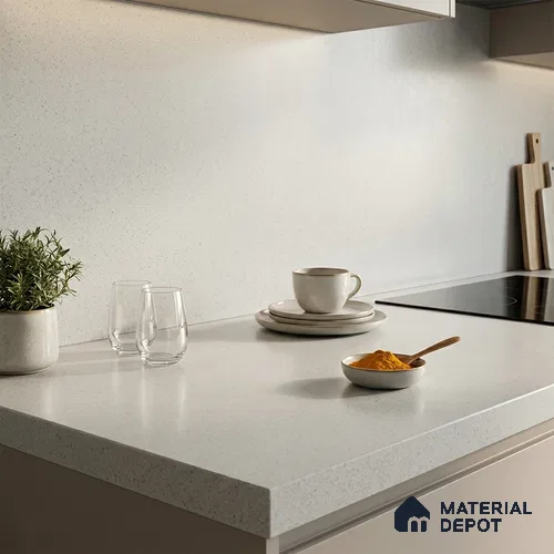 Stone Counter Top Slab TL 10056 C Sago White Nutech 8 ft x 2.62 ft Matte Finish Full Body Vitrified Large Format Tile - 15 mm | Suitable For Counter Top, Dining Table Top & Window Frame