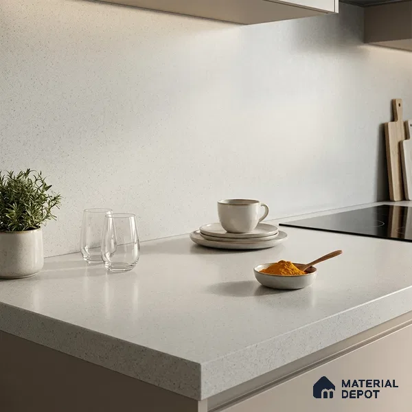 Stone Counter Top Slab TL 10056 C Sago White Nutech 8 ft x 2.62 ft Matte Finish Full Body Vitrified Large Format Tile - 15 mm | Suitable For Counter Top, Dining Table Top & Window Frame