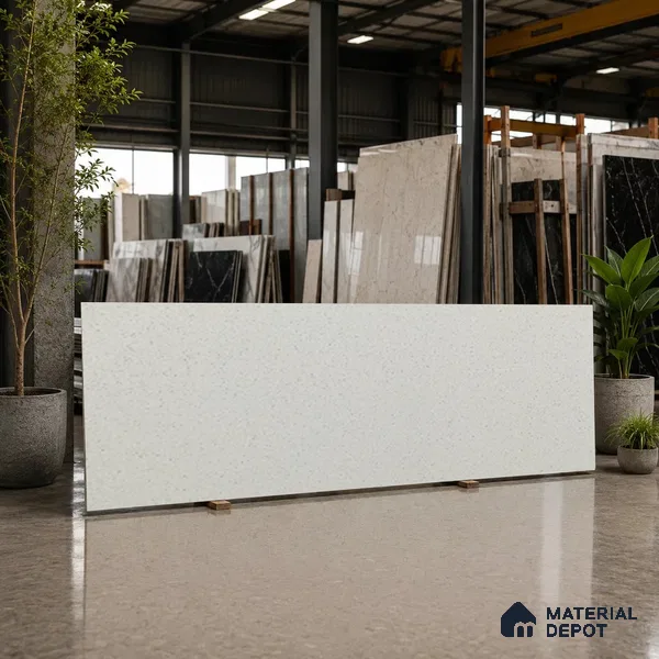 Stone Counter Top Slab TL 10056 C Sago White Nutech 8 ft x 2.62 ft Matte Finish Full Body Vitrified Large Format Tile - 15 mm | Suitable For Counter Top, Dining Table Top & Window Frame