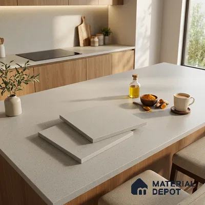 Stone Look Counter Top Slab TL 10056 D Sago Crema Nutech 8 ft x 2.62 ft Matte Finish Full Body Vitrified Large Format Tile - 15 mm | Suitable For Counter Top, Dining Table Top & Window Frame