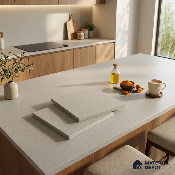 Stone Look Counter Top Slab TL 10056 D Sago Crema Nutech 8 ft x 2.62 ft Matte Finish Full Body Vitrified Large Format Tile - 15 mm | Suitable For Counter Top, Dining Table Top & Window Frame