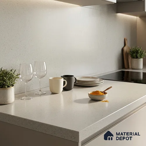 Stone Look Counter Top Slab TL 10056 D Sago Crema Nutech 8 ft x 2.62 ft Matte Finish Full Body Vitrified Large Format Tile - 15 mm | Suitable For Counter Top, Dining Table Top & Window Frame