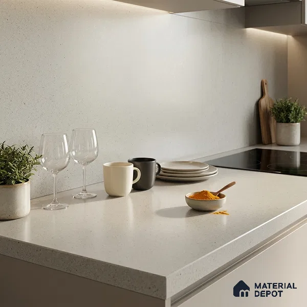 Stone Look Counter Top Slab TL 10056 D Sago Crema Nutech 8 ft x 2.62 ft Matte Finish Full Body Vitrified Large Format Tile - 15 mm | Suitable For Counter Top, Dining Table Top & Window Frame