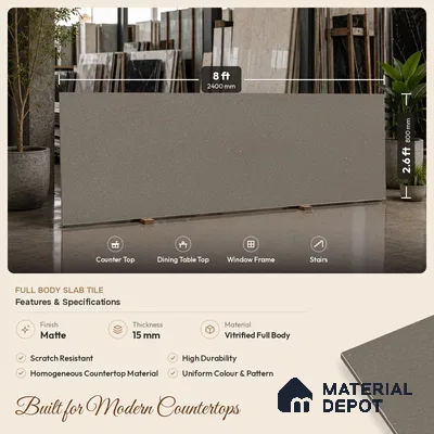 Stone Counter Top Slab TL 10056 E Sago Barly Nutech 8 ft x 2.62 ft Matte Finish Full Body Vitrified Large Format Tile - 15 mm | Suitable For Counter Top, Dining Table Top & Window Frame