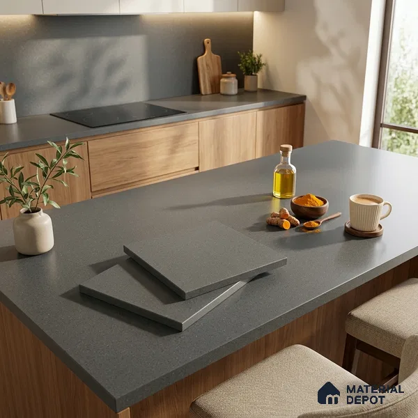 Stone Counter Top Slab TL 10056 F Sago Charcoal Nutech 8 ft x 2.62 ft Matte Finish Full Body Vitrified Large Format Tile - 15 mm | Suitable For Counter Top, Dining Table Top & Window Frame