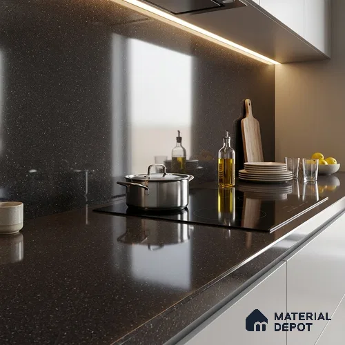 Stone Counter Top Slab TL 10056 G Sago Choco Polished 8 ft x 2.62 ft Glossy Finish Vitrified Large Format Tile - 15 mm | Suitable For Counter Top, Dining Table Top & Window Frame