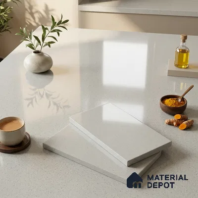 Stone Counter Top Slab TL 10056 I Sago White Polished 8 ft x 2.62 ft Glossy Finish Vitrified Large Format Tile - 15 mm | Suitable For Counter Top, Dining Table Top & Window Frame
