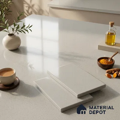 Stone Counter Top Slab TL 10056 I Sago White Polished 8 ft x 2.62 ft Glossy Finish Vitrified Large Format Tile - 15 mm | Suitable For Counter Top, Dining Table Top & Window Frame