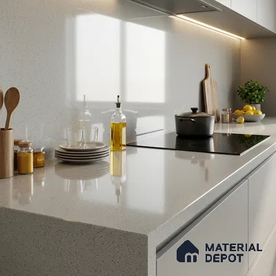 Stone Counter Top Slab TL 10056 I Sago White Polished 8 ft x 2.62 ft Glossy Finish Vitrified Large Format Tile - 15 mm | Suitable For Counter Top, Dining Table Top & Window Frame