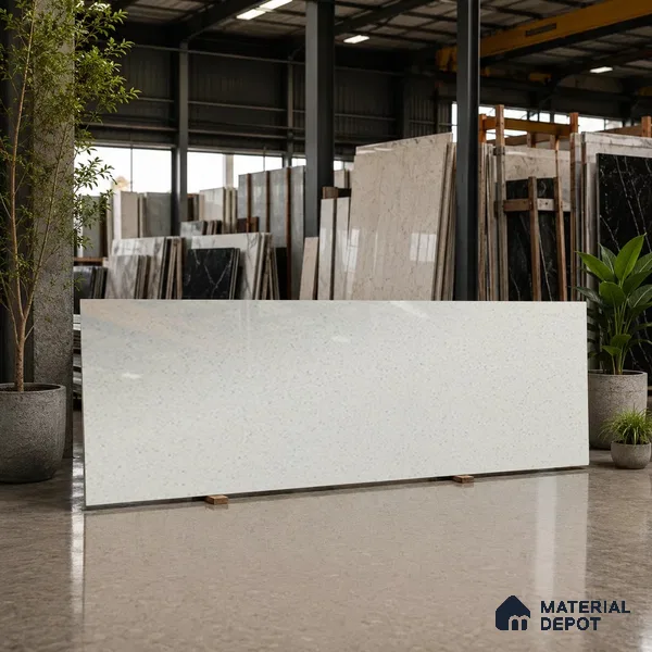 Stone Counter Top Slab TL 10056 I Sago White Polished 8 ft x 2.62 ft Glossy Finish Vitrified Large Format Tile - 15 mm | Suitable For Counter Top, Dining Table Top & Window Frame