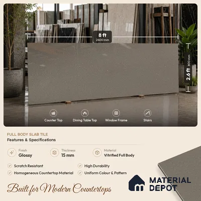 Stone Look Counter Top Slab TL 10056 J Sago Barly Polished 8 ft x 2.62 ft Glossy Finish Vitrified Large Format Tile - 15 mm | Suitable For Counter Top, Dining Table Top & Window Frame