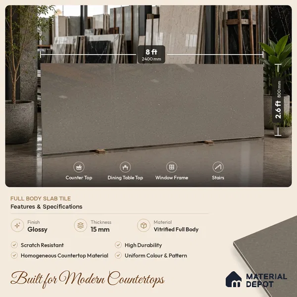 Stone Look Counter Top Slab TL 10056 J Sago Barly Polished 8 ft x 2.62 ft Glossy Finish Vitrified Large Format Tile - 15 mm | Suitable For Counter Top, Dining Table Top & Window Frame