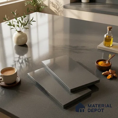 Stone Counter Top Slab TL 10056 K Sago Charcoal Polished 8 ft x 2.62 ft Glossy Finish Vitrified Large Format Tile - 15 mm | Suitable For Counter Top, Dining Table Top & Window Frame