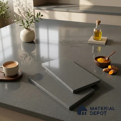 Stone Counter Top Slab TL 10056 K Sago Charcoal Polished 8 ft x 2.62 ft Glossy Finish Vitrified Large Format Tile - 15 mm | Suitable For Counter Top, Dining Table Top & Window Frame