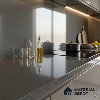 Stone Counter Top Slab TL 10056 K Sago Charcoal Polished 8 ft x 2.62 ft Glossy Finish Vitrified Large Format Tile - 15 mm | Suitable For Counter Top, Dining Table Top & Window Frame