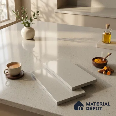 Terrazzo Counter Top Slab TL 10056 L Sago Crema Polished 8 ft x 2.62 ft Glossy Finish Vitrified Large Format Tile - 15 mm Suitable For Counter Top, Dining Table Top & Window Frame