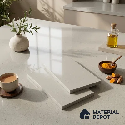 Terrazzo Counter Top Slab TL 10056 L Sago Crema Polished 8 ft x 2.62 ft Glossy Finish Vitrified Large Format Tile - 15 mm Suitable For Counter Top, Dining Table Top & Window Frame