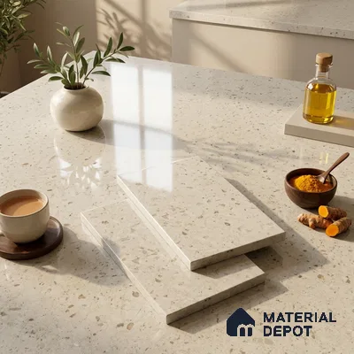 Plain Counter Top Slab TL 10062 White 8 ft x 2.62 ft Glossy Finish Vitrified Large Format Tile - 15 mm | Suitable For Counter Top, Dining Table Top & Window Frame