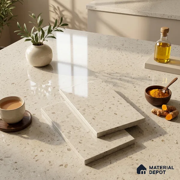 Plain Counter Top Slab TL 10062 White 8 ft x 2.62 ft Glossy Finish Vitrified Large Format Tile - 15 mm | Suitable For Counter Top, Dining Table Top & Window Frame