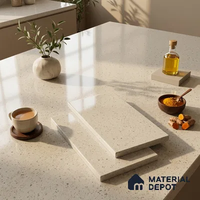 Plain Counter Top Slab TL 10062 White 8 ft x 2.62 ft Glossy Finish Vitrified Large Format Tile - 15 mm | Suitable For Counter Top, Dining Table Top & Window Frame