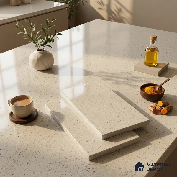 Plain Counter Top Slab TL 10062 White 8 ft x 2.62 ft Glossy Finish Vitrified Large Format Tile - 15 mm | Suitable For Counter Top, Dining Table Top & Window Frame