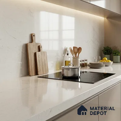 Plain Counter Top Slab TL 10062 White 8 ft x 2.62 ft Glossy Finish Vitrified Large Format Tile - 15 mm | Suitable For Counter Top, Dining Table Top & Window Frame