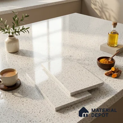 Stone Counter Top Slab TL 10064 Crystal White 8 ft x 2.62 ft Glossy Finish Vitrified Large Format Tile - 15 mm | Suitable For Counter Top, Dining Table Top & Window Frame