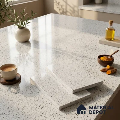 Stone Counter Top Slab TL 10064 Crystal White 8 ft x 2.62 ft Glossy Finish Vitrified Large Format Tile - 15 mm | Suitable For Counter Top, Dining Table Top & Window Frame