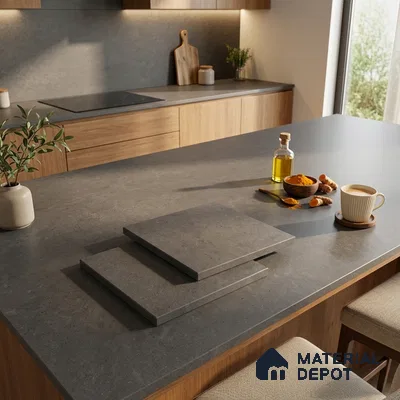 Stone Counter Top Slab TL 10060 Steel Grey 8 ft x 2.62 ft Matte Finish Full Body Vitrified Large Format Tile - 15 mm | Suitable For Counter Top, Dining Table Top & Window Frame