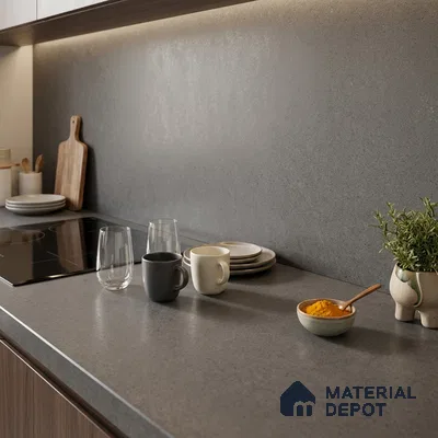 Stone Counter Top Slab TL 10060 Steel Grey 8 ft x 2.62 ft Matte Finish Full Body Vitrified Large Format Tile - 15 mm | Suitable For Counter Top, Dining Table Top & Window Frame