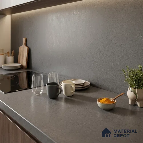 Stone Counter Top Slab TL 10060 Steel Grey 8 ft x 2.62 ft Matte Finish Full Body Vitrified Large Format Tile - 15 mm | Suitable For Counter Top, Dining Table Top & Window Frame