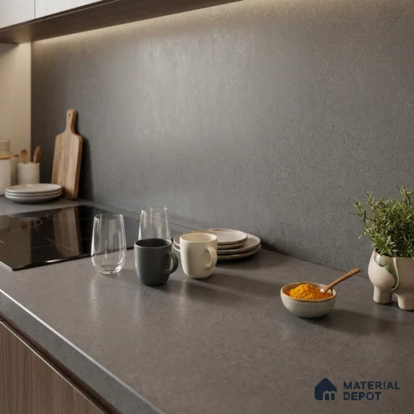Stone Counter Top Slab TL 10060 Steel Grey 8 ft x 2.62 ft Matte Finish Full Body Vitrified Large Format Tile - 15 mm | Suitable For Counter Top, Dining Table Top & Window Frame