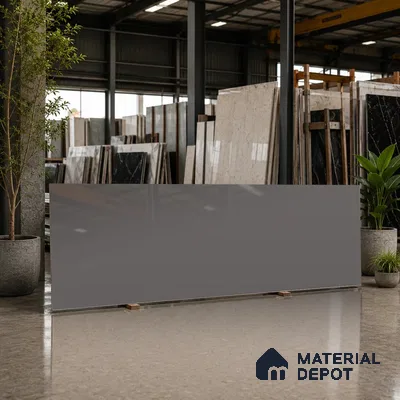 Stone Counter Top Slab TL 10060 B Steel Grey 8 ft x 2.62 ft Glossy Finish Vitrified Large Format Tile - 15 mm | Suitable For Counter Top, Dining Table Top & Window Frame