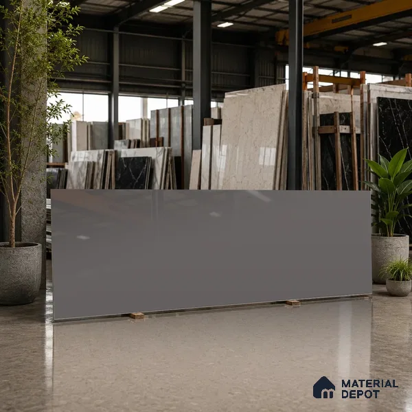Stone Counter Top Slab TL 10060 B Steel Grey 8 ft x 2.62 ft Glossy Finish Vitrified Large Format Tile - 15 mm | Suitable For Counter Top, Dining Table Top & Window Frame