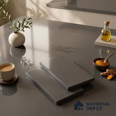 Stone Counter Top Slab TL 10057 C Grainy Walnut Polished 8 ft x 2.62 ft Glossy Finish Vitrified Large Format Tile - 15 mm | Suitable For Counter Top, Dining Table Top & Window Frame