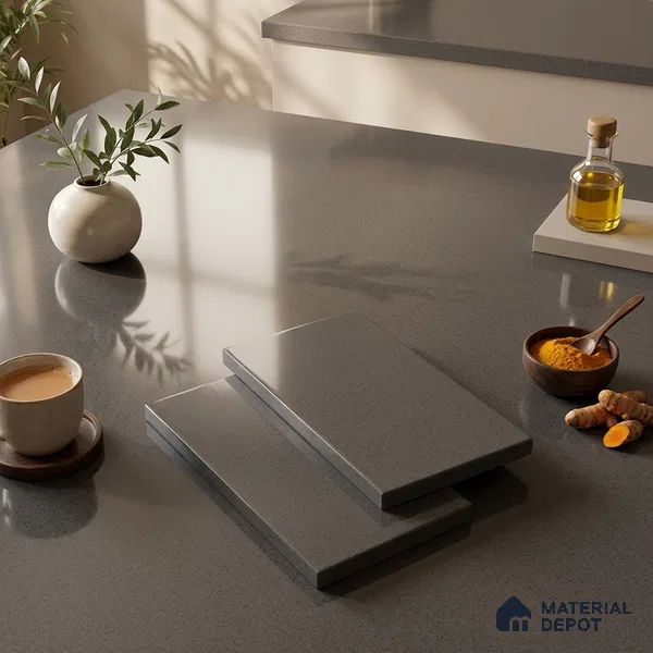Stone Counter Top Slab TL 10057 C Grainy Walnut Polished 8 ft x 2.62 ft Glossy Finish Vitrified Large Format Tile - 15 mm | Suitable For Counter Top, Dining Table Top & Window Frame