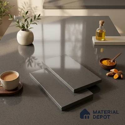 Stone Counter Top Slab TL 10057 C Grainy Walnut Polished 8 ft x 2.62 ft Glossy Finish Vitrified Large Format Tile - 15 mm | Suitable For Counter Top, Dining Table Top & Window Frame