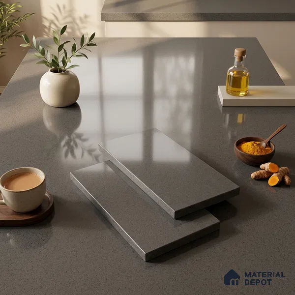 Stone Counter Top Slab TL 10057 C Grainy Walnut Polished 8 ft x 2.62 ft Glossy Finish Vitrified Large Format Tile - 15 mm | Suitable For Counter Top, Dining Table Top & Window Frame