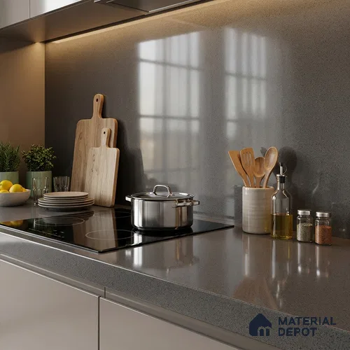 Stone Counter Top Slab TL 10057 C Grainy Walnut Polished 8 ft x 2.62 ft Glossy Finish Vitrified Large Format Tile - 15 mm | Suitable For Counter Top, Dining Table Top & Window Frame