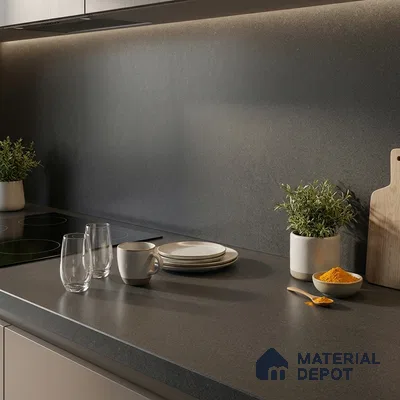 Stone Counter Top Slab TL 10057 G Grainy Black 8 ft x 2.62 ft Matte Finish Full Body Vitrified Large Format Tile - 15 mm | Suitable For Counter Top, Dining Table Top & Window Frame