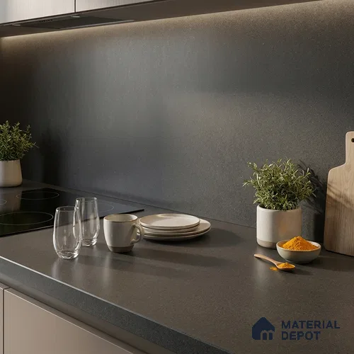 Stone Counter Top Slab TL 10057 G Grainy Black 8 ft x 2.62 ft Matte Finish Full Body Vitrified Large Format Tile - 15 mm | Suitable For Counter Top, Dining Table Top & Window Frame