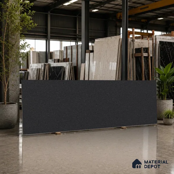 Stone Counter Top Slab TL 10057 G Grainy Black 8 ft x 2.62 ft Matte Finish Full Body Vitrified Large Format Tile - 15 mm | Suitable For Counter Top, Dining Table Top & Window Frame