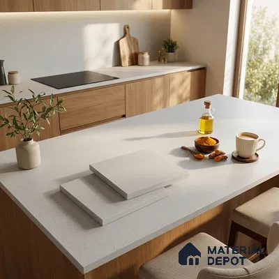 Stone Look Counter Top Slab TL 10057 H Grainy White 8 ft x 2.62 ft Matte Finish Full Body Vitrified Large Format Tile - 15 mm | Suitable For Counter Top, Dining Table Top & Window Frame