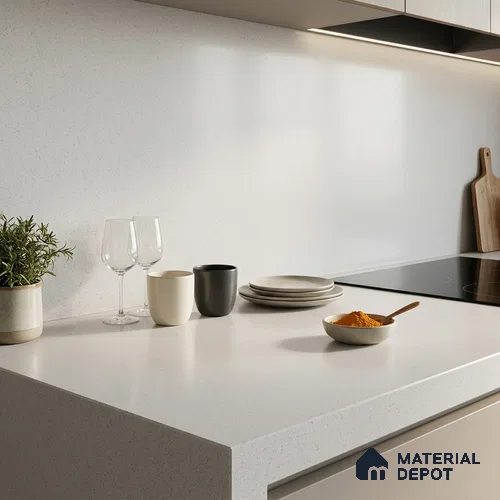 Stone Look Counter Top Slab TL 10057 H Grainy White 8 ft x 2.62 ft Matte Finish Full Body Vitrified Large Format Tile - 15 mm | Suitable For Counter Top, Dining Table Top & Window Frame