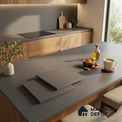 Stone Counter Top Slab TL 10057 I Grainy Walnut 8 ft x 2.62 ft Matte Finish Full Body Vitrified Large Format Tile - 15 mm | Suitable For Counter Top, Dining Table Top & Window Frame