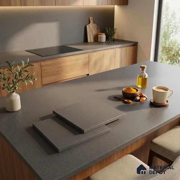 Stone Counter Top Slab TL 10057 I Grainy Walnut 8 ft x 2.62 ft Matte Finish Full Body Vitrified Large Format Tile - 15 mm | Suitable For Counter Top, Dining Table Top & Window Frame