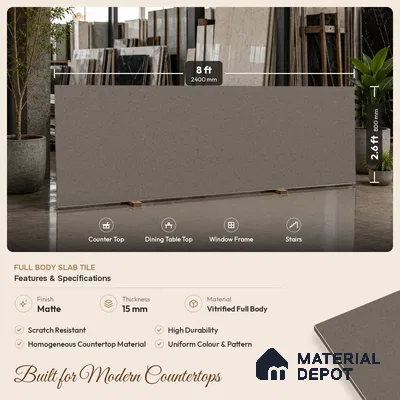 Stone Look Counter Top Slab TL 10057 J Grainy Caramel 8 ft x 2.62 ft Matte Finish Full Body Vitrified Large Format Tile - 15 mm Suitable For Counter Top, Dining Table Top & Window Frame