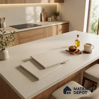 Stone Counter Top Slab TL 10057 K Grainy Crema 8 ft x 2.62 ft Matte Finish Full Body Vitrified Large Format Tile - 15 mm | Suitable For Counter Top, Dining Table Top & Window Frame