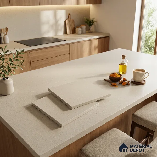 Stone Counter Top Slab TL 10057 K Grainy Crema 8 ft x 2.62 ft Matte Finish Full Body Vitrified Large Format Tile - 15 mm | Suitable For Counter Top, Dining Table Top & Window Frame
